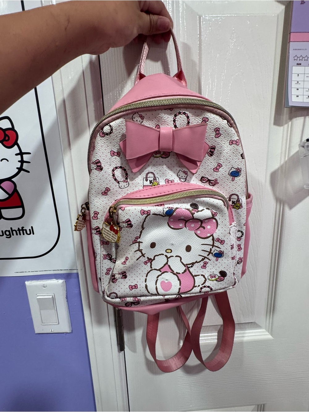 Sanrio Hello Kitty Pink and White Mini Backpack with Bow Accent